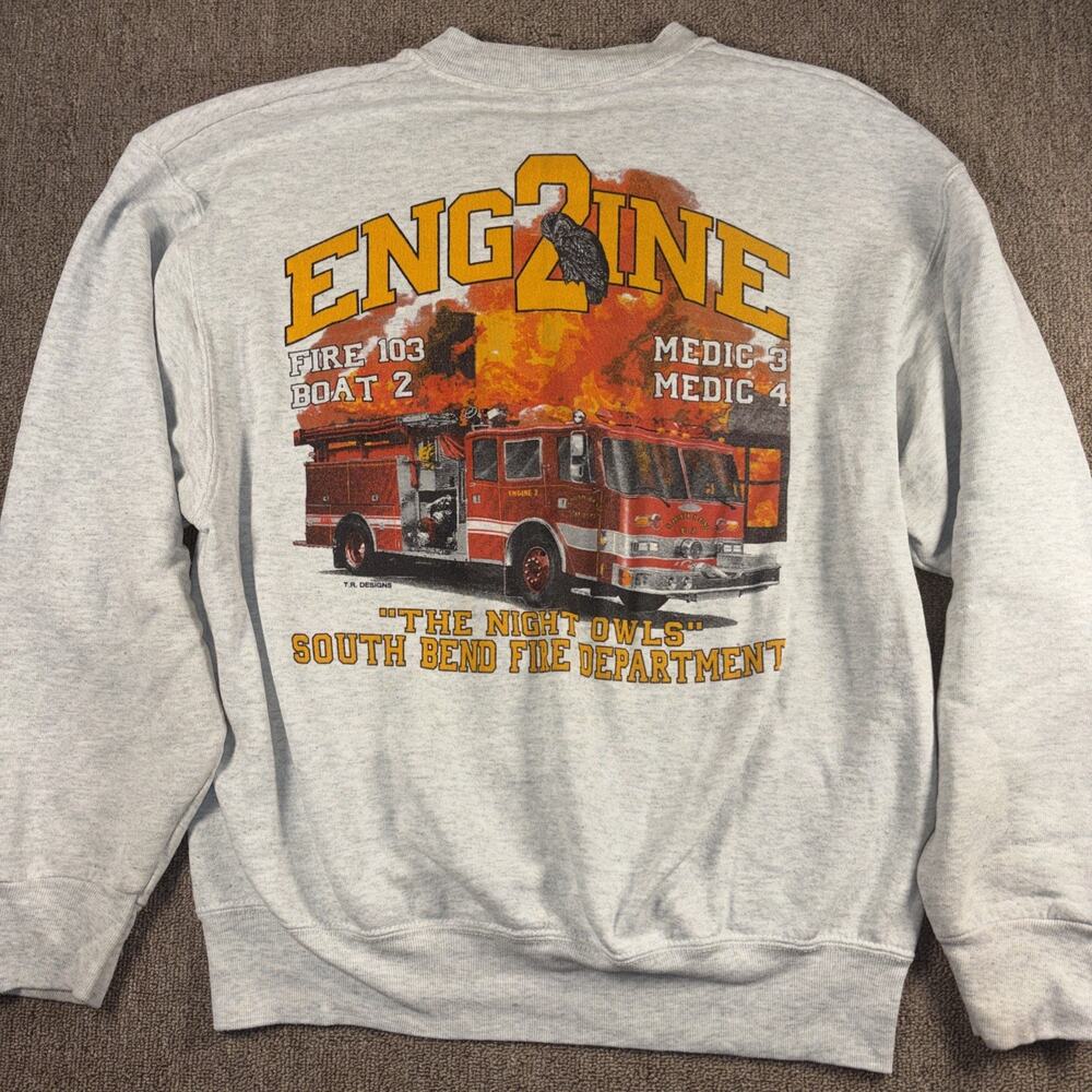 VTG 90s Firefight Engine 2 Sweatshirt The Night Owls Large Gray